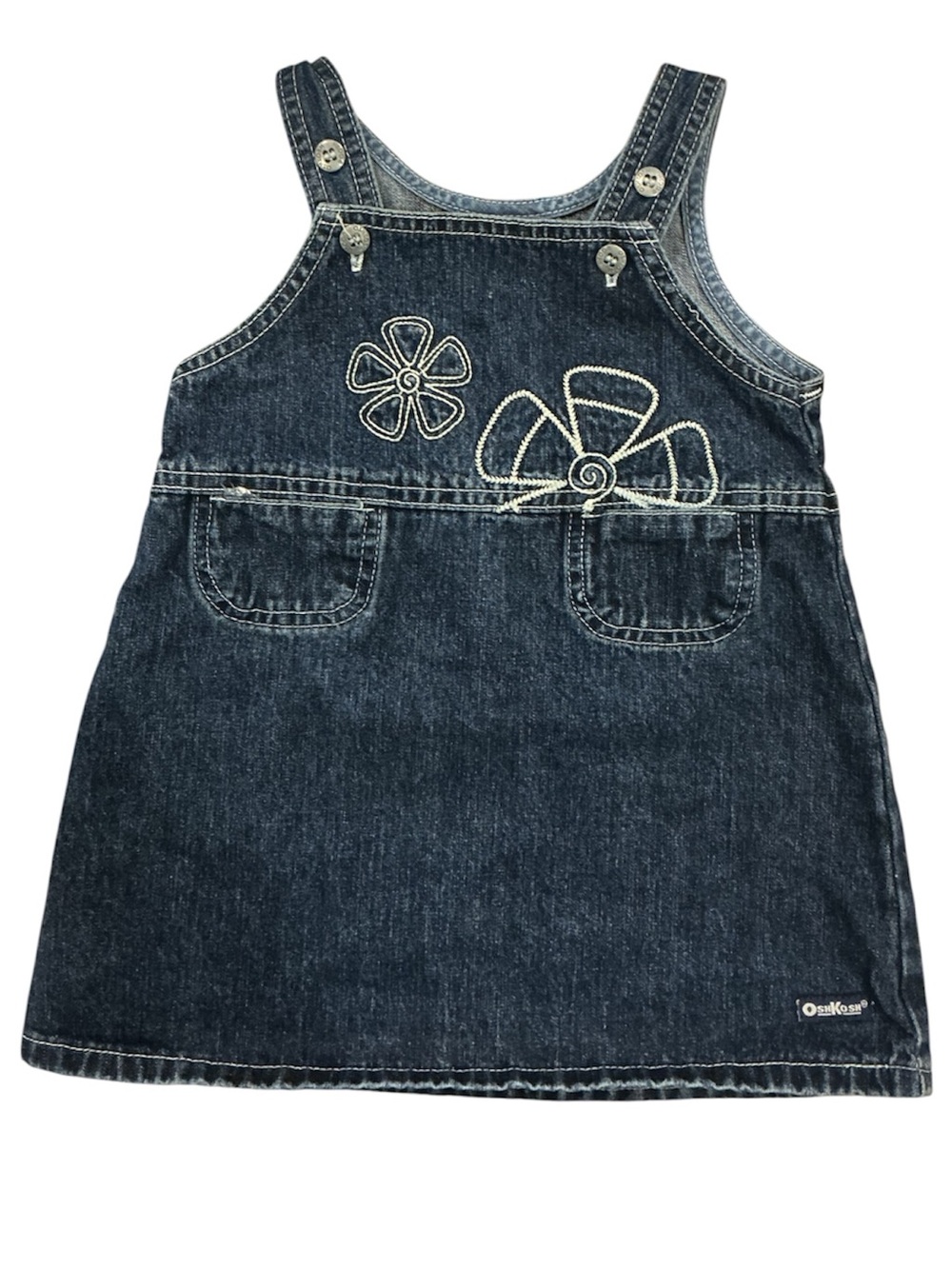 Vintage OshKosh B'gosh Dark Blue Denim Floral Overall Dress